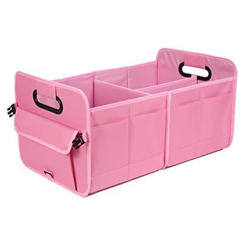 Pink Foldable Car Storage Organizer Basket - 55x32x32cm with Handles, Easy to Fold - Main Image