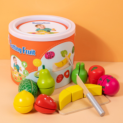 Kids Wooden Fruit Cutting Toy Set - 8 Fruits, Knife, and Cutting Board, 18x15cm Storage Container - Main Image