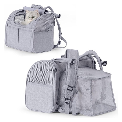 Grey Pet Carrier Backpack - Comfortable and Stylish for Cats and Small Dogs - Main Image