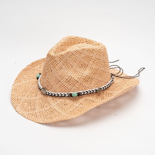 Camel Handmade Straw Cowboy Hat, Summer Sun Hat, Outdoor Sun Protection, Fits Head Size 58-59cm - Main Image