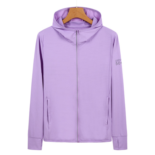 L Purple Long Sleeve UV Protection Summer Breathable Knitted Ice Silk Outdoor Sun Protection Clothing - Unisex Thin Sunscreen Shirt - Main Image