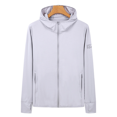 S Grey Long Sleeve UV Protection Summer Breathable Knitted Ice Silk Outdoor Sun Protection Clothing - Unisex Thin Sunscreen Shirt - Main Image