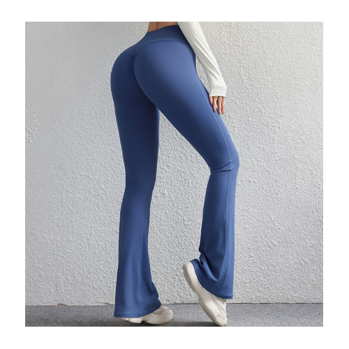 L Blue High Waist Flare Yoga Pants - Women's Bootcut Leggings - Peach Lift, Quick Dry, Workout & Fitness Pants - Main Image