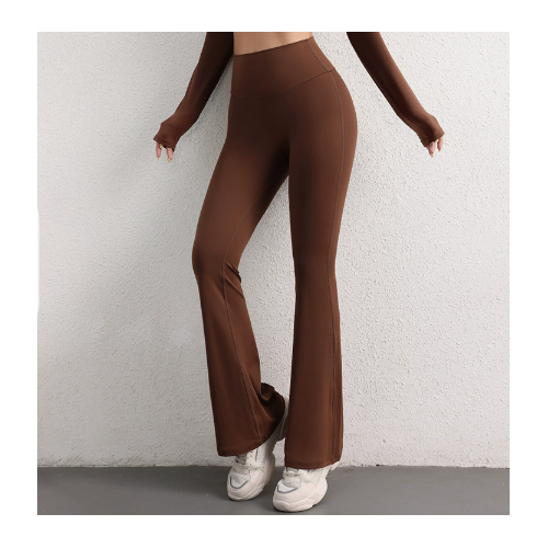 XL Brown High Waist Flare Yoga Pants - Women's Bootcut Leggings - Peach Lift, Quick Dry, Workout & Fitness Pants - Main Image