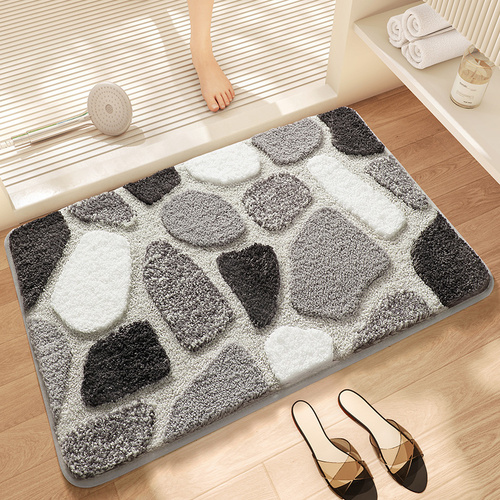 Grey Stone Bath Mat - Super Absorbent, Non-Slip Bathroom Floor Mat - 40x60cm - Main Image