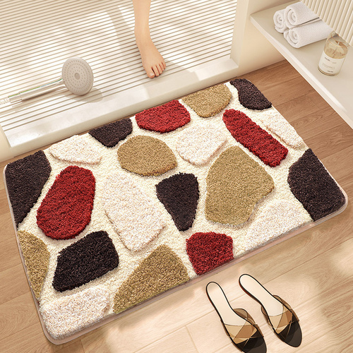 Brown Stone Bath Mat - Super Absorbent, Non-Slip Bathroom Floor Mat - 40x60cm - Main Image