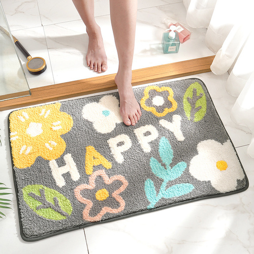 White Happy Bath Mat - Super Absorbent, Non-Slip Bathroom Floor Mat - 50x80cm - Main Image