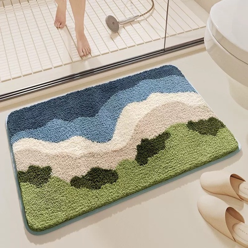 Big Wave Beach Bath Mat - Super Absorbent, Non-Slip Bathroom Floor Mat - 50x80cm - Main Image