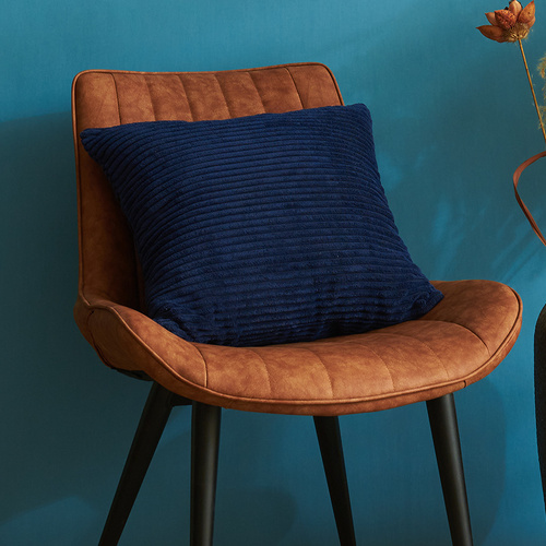 Navy Blue Set of 4 Corduroy Pillow Covers - Solid Color Minimalist Throw Cushion Covers - 45x45cm (Pillow Inserts are NOT Included) - Main Image