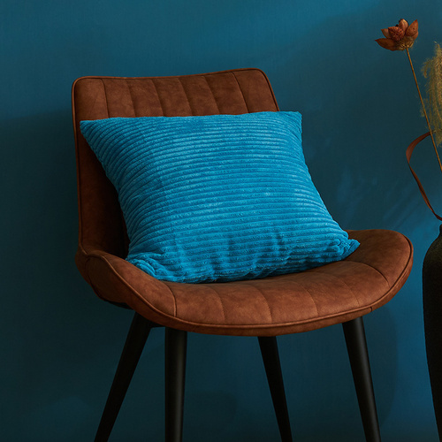 Lack Blue Set of 4 Corduroy Pillow Covers - Solid Color Minimalist Throw Cushion Covers - 45x45cm (Pillow Inserts are NOT Included) - Main Image