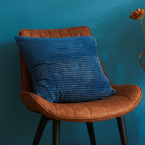 Denim Blue Set of 4 Corduroy Pillow Covers - Solid Color Minimalist Throw Cushion Covers - 45x45cm (Pillow Inserts are NOT Included) - Main Image