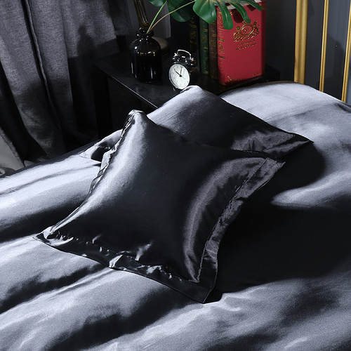 Black 2 PCS Faux Silk Pillow Covers - Cooling Ice Silk Satin Cushion Covers - 45x45cm - Main Image