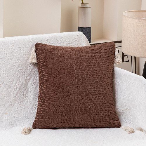 Brown Modern Minimalist Velvet Pillow Covers - Tassel Accent Cushion Covers - 45x45cm (Set of 2) - Main Image