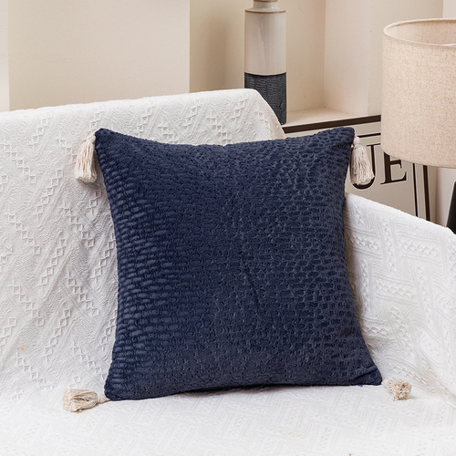 Navy Blue Pillow Covers - Tassel Accent Cushion Covers - 45x45cm (Set of 2) - Main Image