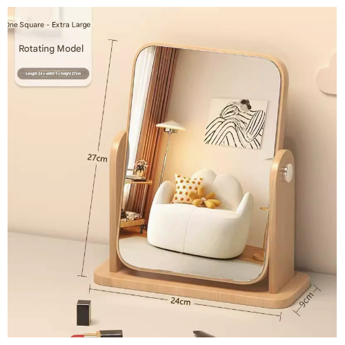 Vertical Square Folding Mirror Tabletop Makeup Mirror - Large Wooden Swivel Vanity Mirror for Desk - Main Image