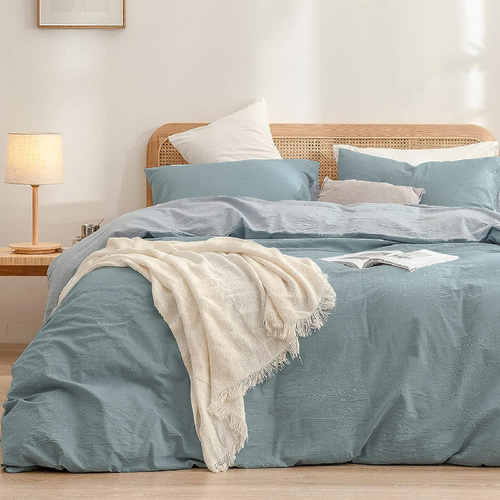 Blue 1.8m (Duvet Cover 180*220cm) Luxurious Soft Brushed Microfiber 4-Piece Bedding Set - Pure Color Double Bed Duvet Cover with Fitted Sheet - Main Image