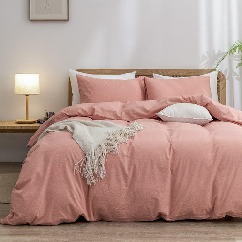 Pink 1.8m (Duvet Cover 180*220cm) Luxurious Soft Brushed Microfiber 4-Piece Bedding Set - Pure Color Double Bed Duvet Cover with Fitted Sheet - Main Image