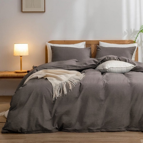 Grey 1.8m (Duvet Cover 180*220cm) Luxurious Soft Brushed Microfiber 4-Piece Bedding Set - Pure Color Double Bed Duvet Cover with Fitted Sheet - Main Image