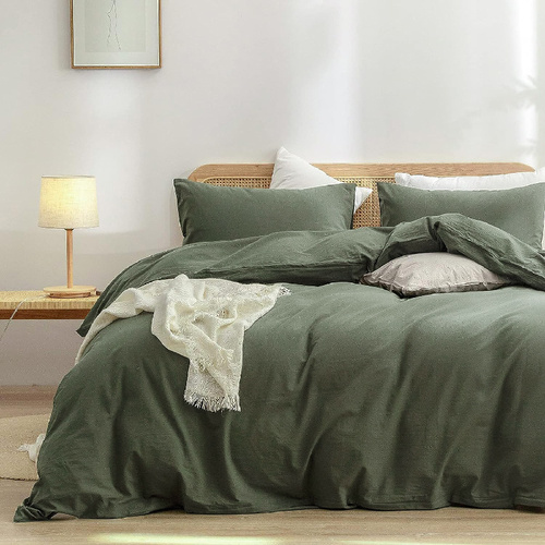 Green 1.8m (Duvet Cover 180*220cm) Luxurious Soft Brushed Microfiber 4-Piece Bedding Set - Pure Color Double Bed Duvet Cover with Fitted Sheet - Main Image