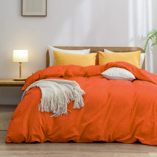 Orange 1.8m (Duvet Cover 180*220cm) Luxurious Soft Brushed Microfiber 4-Piece Bedding Set - Pure Color Double Bed Duvet Cover with Fitted Sheet - Main Image