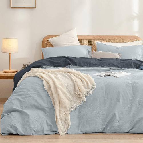 Blue Style 1.8m (Duvet Cover 180*220cm) Luxurious Soft Brushed Microfiber 4-Piece Bedding Set - Pure Color Double Bed Duvet Cover with Fitted Sheet - Main Image