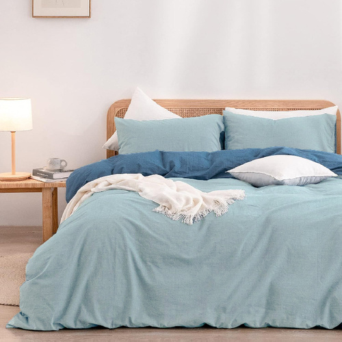 Light Blue 1.8m (Duvet Cover 180*220cm) Luxurious Soft Brushed Microfiber 4-Piece Bedding Set - Pure Color Double Bed Duvet Cover with Fitted Sheet - Main Image