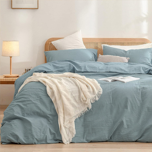 Blue 1.8m (Duvet Cover 180*220cm) Luxurious Soft Brushed Microfiber 4-Piece Bedding Set - Pure Color Double Bed Duvet Cover with Fitted Sheet - Main Image