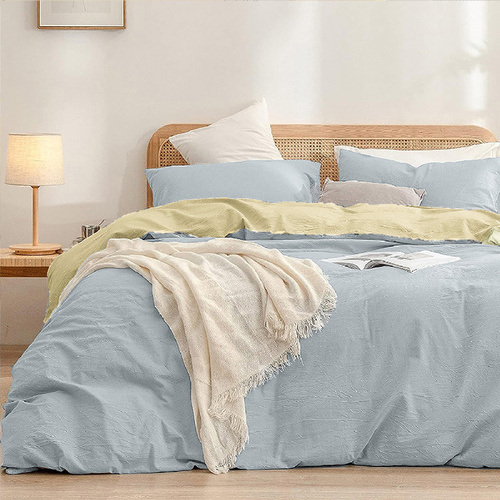 Blue-yellow 1.8m (Duvet Cover 180*220cm) Luxurious Soft Brushed Microfiber 4-Piece Bedding Set - Pure Color Double Bed Duvet Cover with Fitted Sheet - Main Image