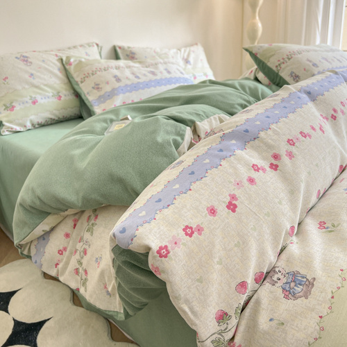 Rabbit Thick Brushed Cotton 4-Piece Bed Sheet Set (1.5m Bed) - Fits 200x230cm Duvet - Main Image