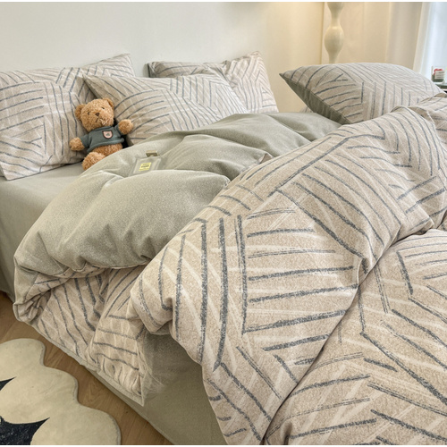 Pinstripe Thick Brushed Cotton 4-Piece Bed Sheet Set (1.5m Bed) - Fits 200x230cm Duvet - Main Image
