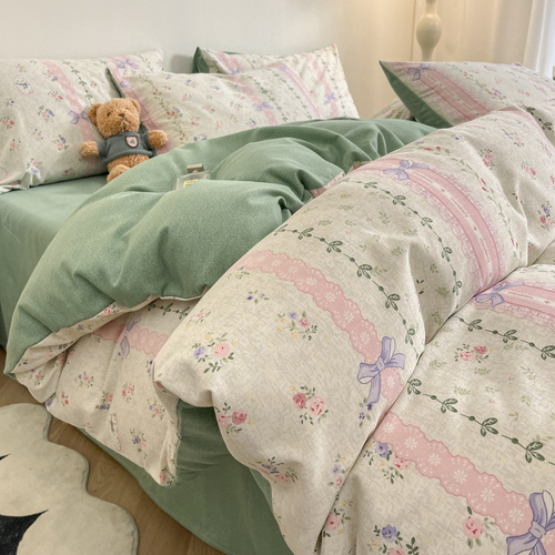 Sugar Bunny Girl Thick Brushed Cotton 4-Piece Bed Sheet Set (1.5m Bed) - Fits 200x230cm Duvet - Main Image