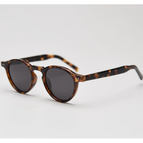 Tortoiseshell All Gray Tortoiseshell Feet Retro Round Polarized Sunglasses - Black Frame - Fashion UV Protection - Main Image