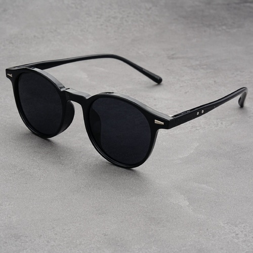 Glossy Black Frame With Gray Flakes 2 Pairs Round Frame Polarized Sunglasses - UV Protection - Main Image