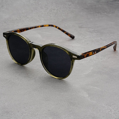 Green Frame With Gray Flakes 2 Pairs Round Frame Polarized Sunglasses - UV Protection - Main Image