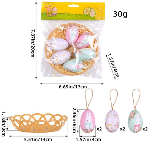 Rabbit Five Sets Of Six Each Easter Egg Hanging Ornament Set with Creative Woven Basket - Festive Decor for Home Scenes - Main Image
