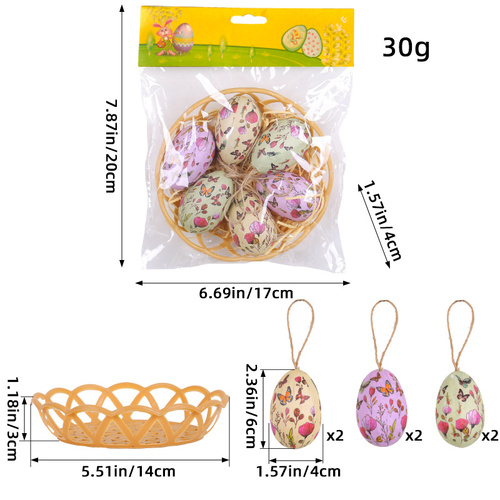 Butterfly  Five Sets Of Six Each Easter Egg Hanging Ornament Set with Creative Woven Basket - Festive Decor for Home Scenes - Main Image