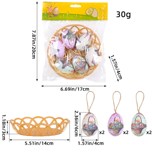 Hamper Five Sets Of Six Each Easter Egg Hanging Ornament Set with Creative Woven Basket - Festive Decor for Home Scenes - Main Image