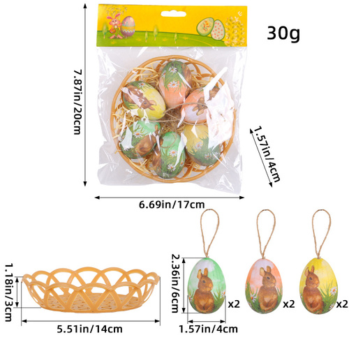 Brown Rabbits Five Sets Of Six Each Easter Egg Hanging Ornament Set with Creative Woven Basket - Festive Decor for Home Scenes - Main Image