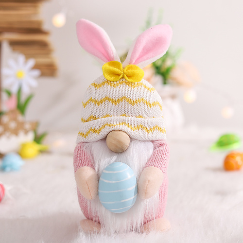 Pink Fat Doll Easter Gnome Doll - Knitted Fabric with Egg and Bunny Ears Decor - Main Image