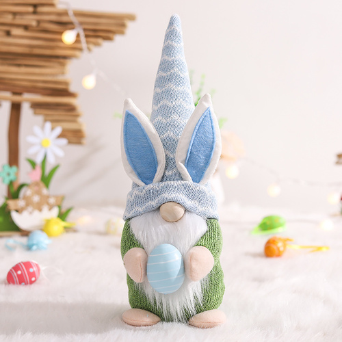 Blue Fat Doll Easter Gnome Doll - Knitted Fabric with Egg and Bunny Ears Decor - Main Image