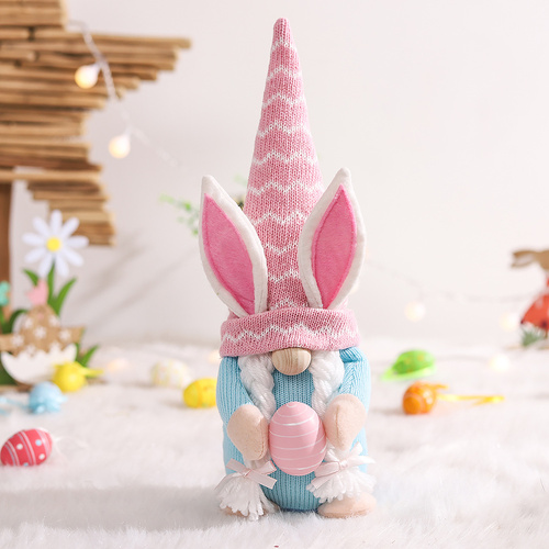 Big Pink Fat Doll Easter Gnome Doll - Knitted Fabric with Egg and Bunny Ears Decor - Main Image