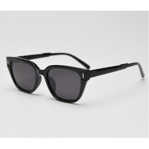Gloss Black All Gray Retro Small Frame Sunglasses - Black - UV Protection - Main Image