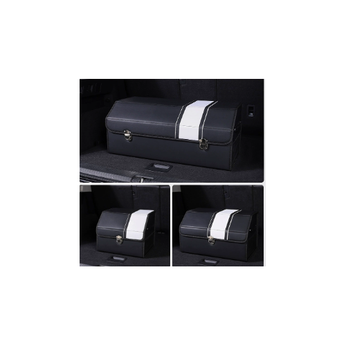 Medium Sized Black-white Foldable Car Trunk Storage Box - Large Capacity Insertable Rear Organizer - Main Image