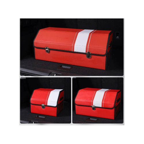 Medium Sized Red-white Foldable Car Trunk Storage Box - Large Capacity Insertable Rear Organizer - Main Image