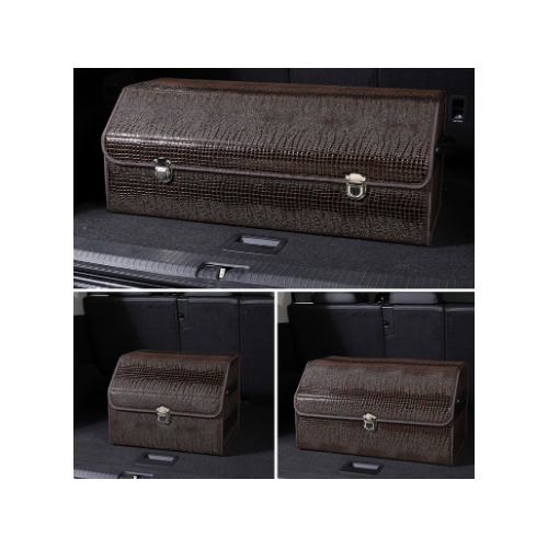 Medium Sized Crocodile Print Brown Foldable Car Trunk Storage Box - Large Capacity Insertable Rear Organizer - Main Image
