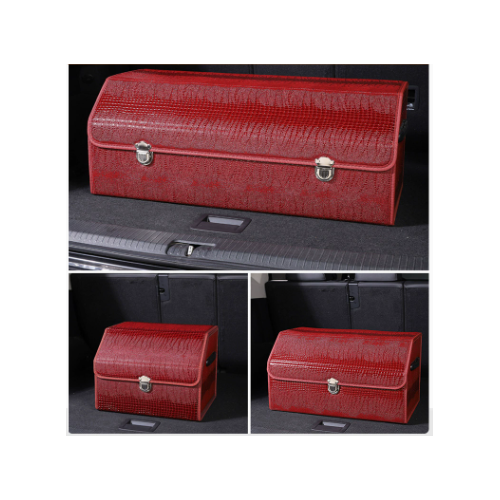 Medium Sized Crocodile Print Red Foldable Car Trunk Storage Box - Large Capacity Insertable Rear Organizer - Main Image