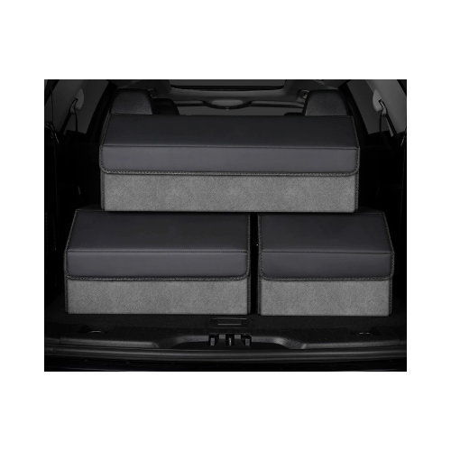 Medium Sized Tumbled Leather Grey Foldable Car Trunk Storage Box - Large Capacity Insertable Rear Organizer - Main Image