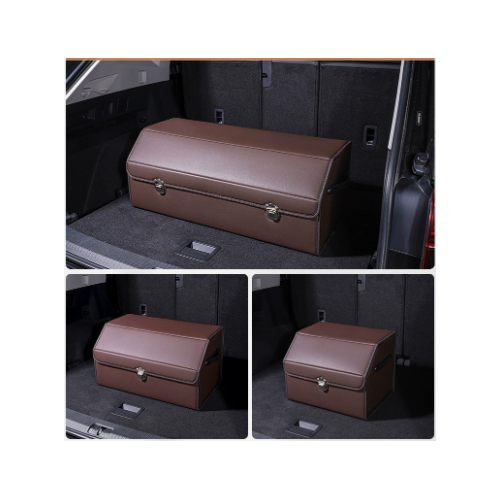 Extra Large Brown Foldable Car Trunk Storage Box - Large Capacity Insertable Rear Organizer - Main Image