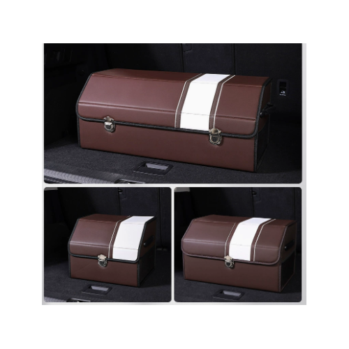 Extra Large Brown-white Foldable Car Trunk Storage Box - Large Capacity Insertable Rear Organizer - Main Image