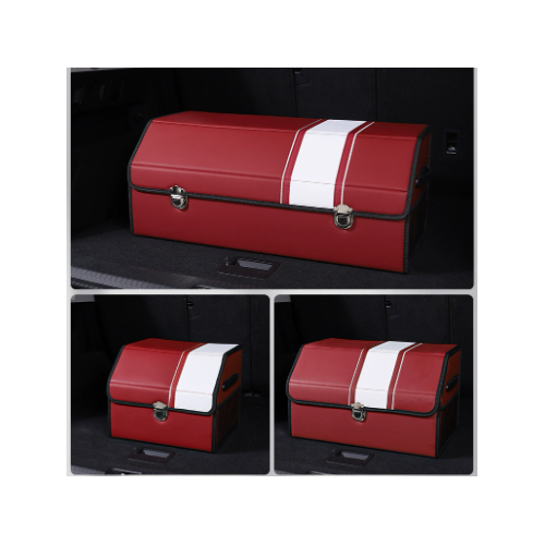 Extra Large Wine red-white Foldable Car Trunk Storage Box - Large Capacity Insertable Rear Organizer - Main Image